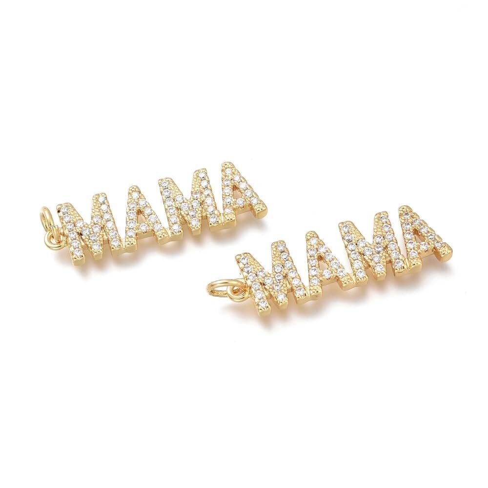 4640 5Pcs Word Mama Charms Brass Pave Cubic Zirconia Mother's Day Charms
